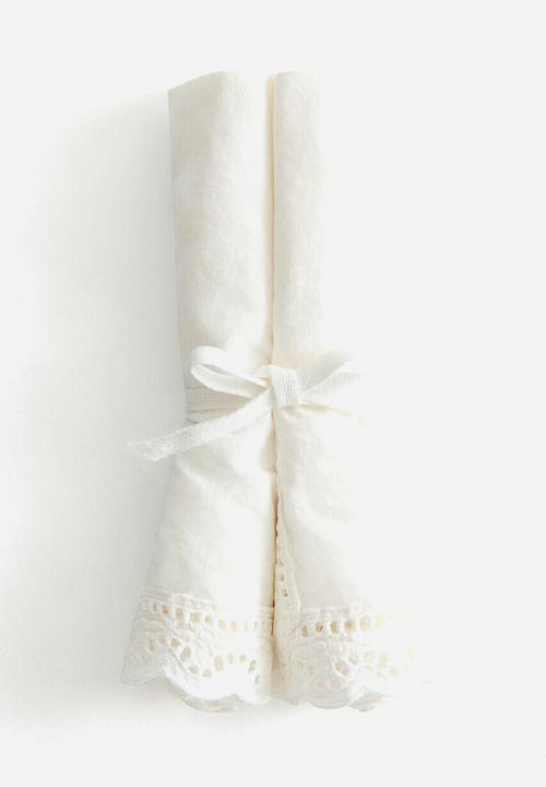 H&M - 2-Pack lace-trimmed cotton napkins - white