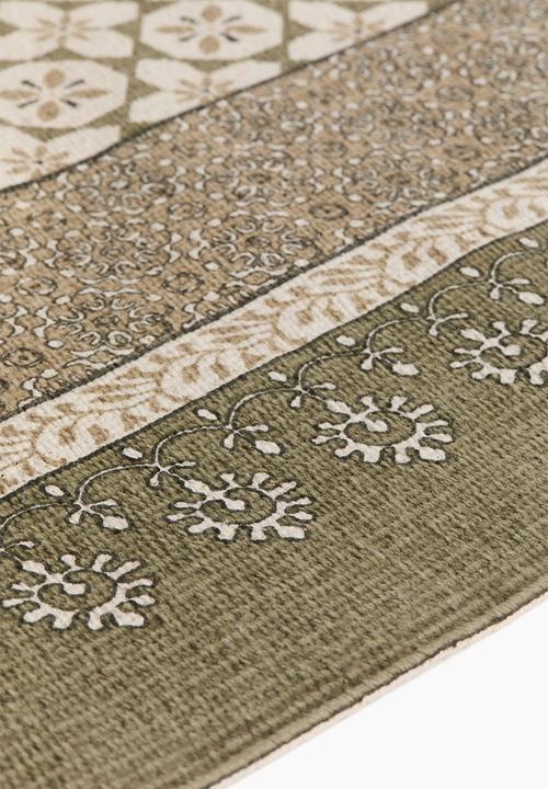 H&M - Fringed cotton runner rug - olive green/patterned