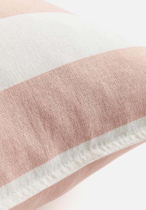 H&M - Linen-blend cushion cover - light dusty pink/striped
