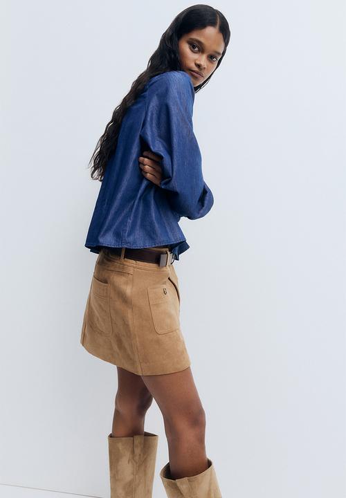 H&M - Frill-trimmed denim blouse - dark denim blue