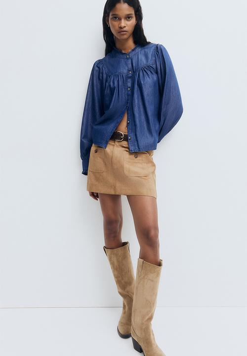 H&M - Frill-trimmed denim blouse - dark denim blue