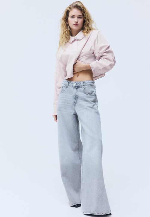 H&M - Frill-trimmed shirt - light pink/striped