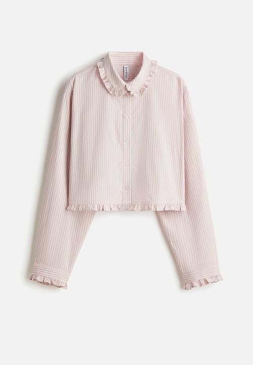 H&M - Frill-trimmed shirt - light pink/striped