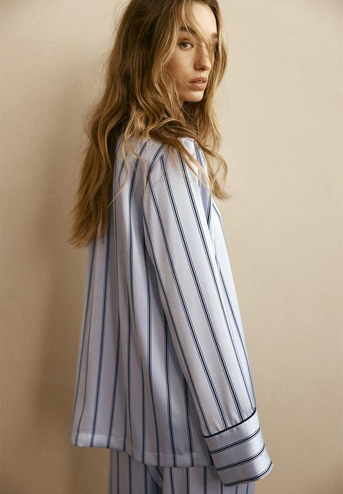H&M - Satin pyjamas - light blue/striped