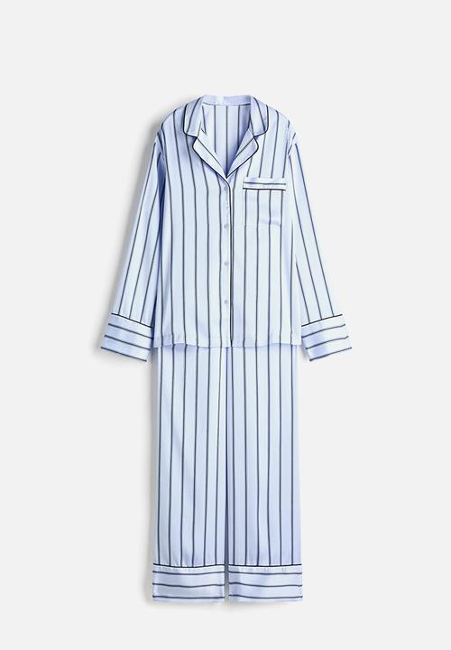 H&M - Satin pyjamas - light blue/striped
