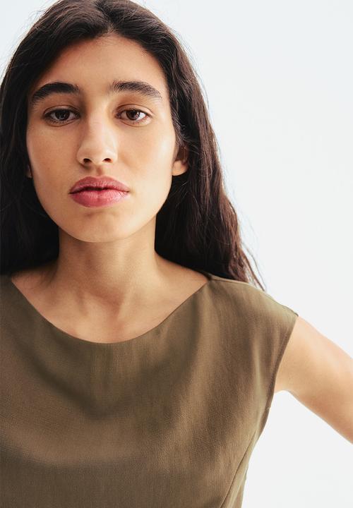 H&M - Waisted sleeveless dress - dark khaki green