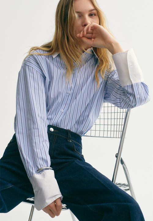 H&M - Cotton poplin shirt - light blue/striped