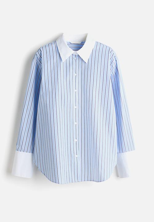 H&M - Cotton poplin shirt - light blue/striped