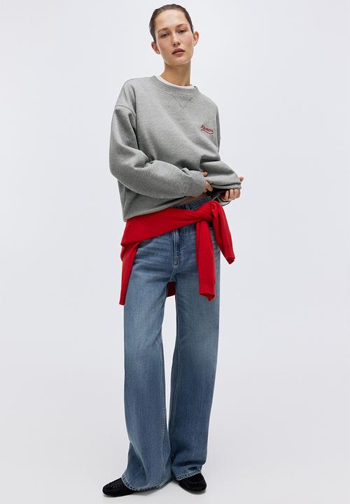 H&M - Motif-detail sweatshirt - grey marl/alto mare
