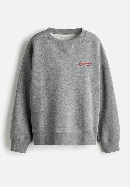 H&M - Motif-detail sweatshirt - grey marl/alto mare