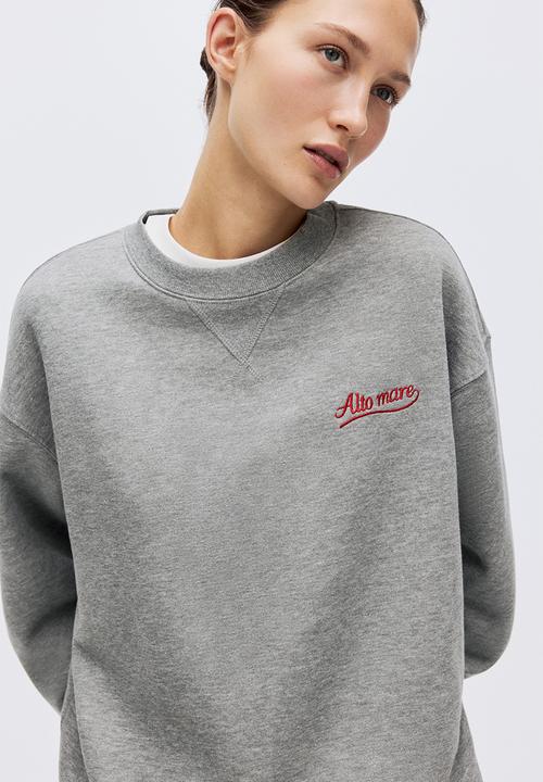 H&M - Motif-detail sweatshirt - grey marl/alto mare
