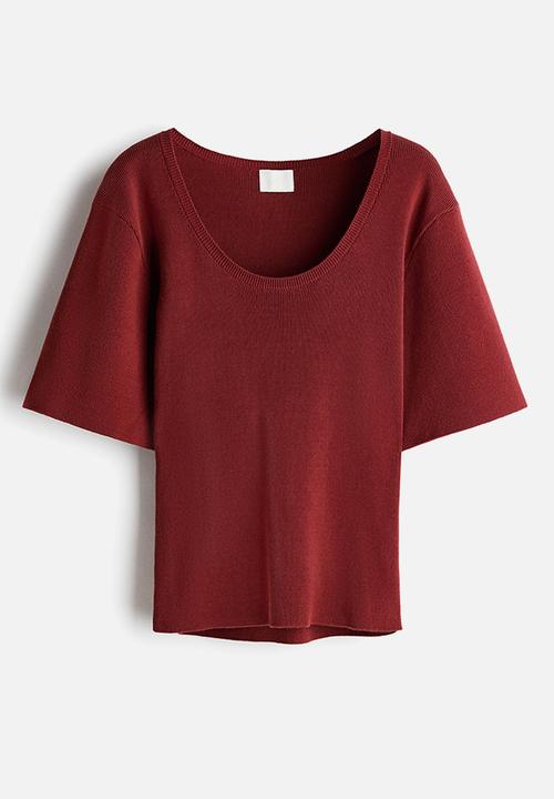 H&M - Fine-knit T-shirt - dark red