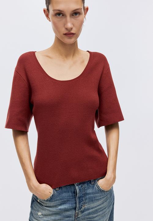 H&M - Fine-knit T-shirt - dark red