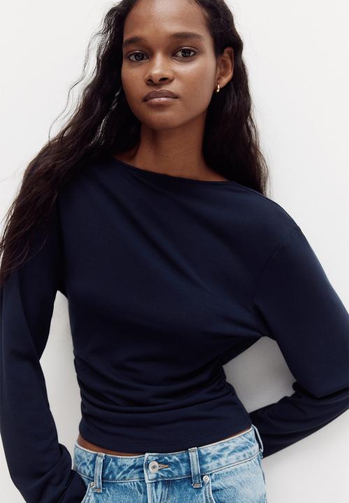 H&M - Cowl-back jersey top - navy blue