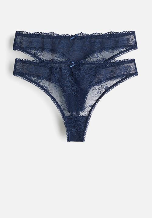 H&M - 2 Pack lace thong briefs - dark blue