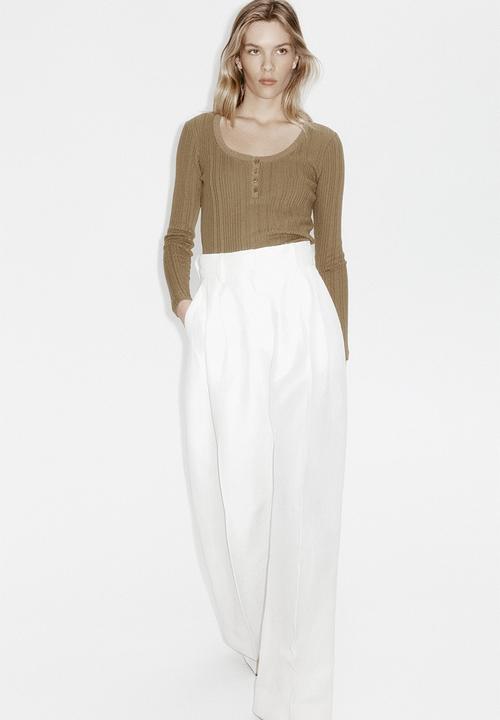 H&M - Pointelle-knit cotton top - khaki green