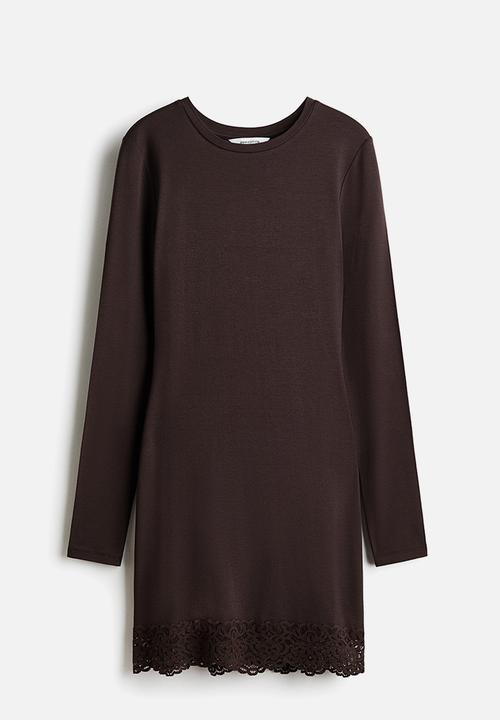 H&M - Lace-trimmed jersey dress - dark brown