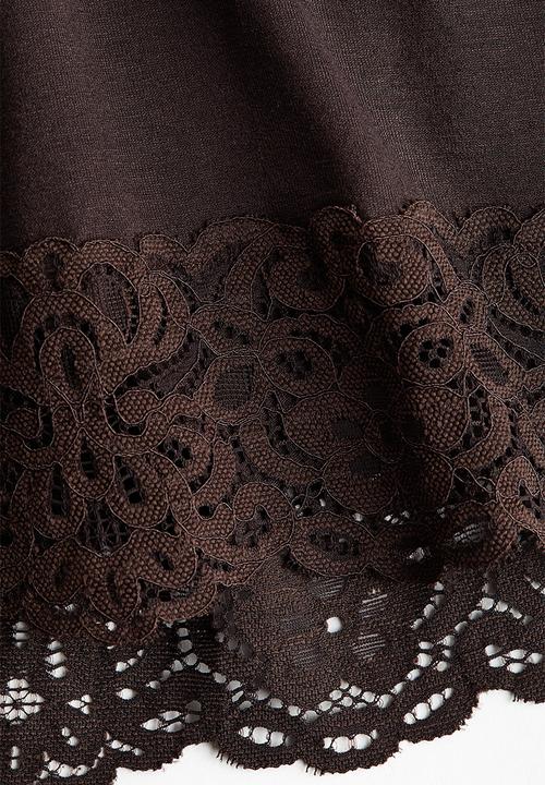 H&M - Lace-trimmed jersey dress - dark brown