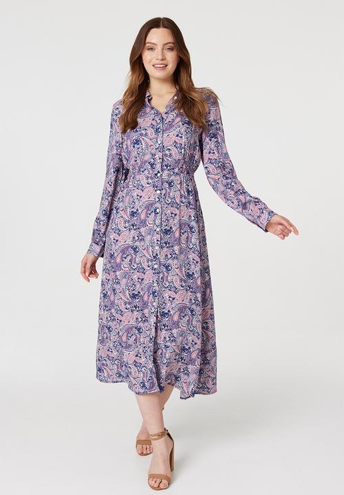 Izabel London - Long Sleeve Floral Maxi Dress - Multi Pink