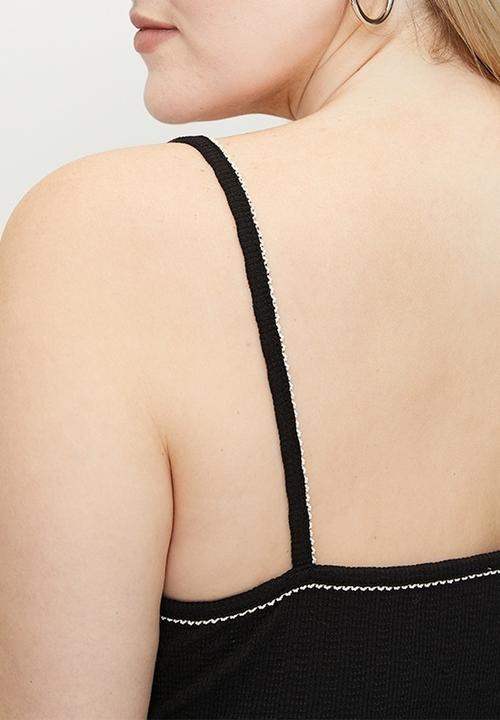 Cotton On - Plus ada v neck lace trim tank - black