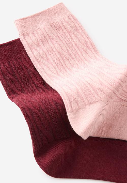 Rubi - Cable knit crew sock 2pk - blushed cloud/cherrywood