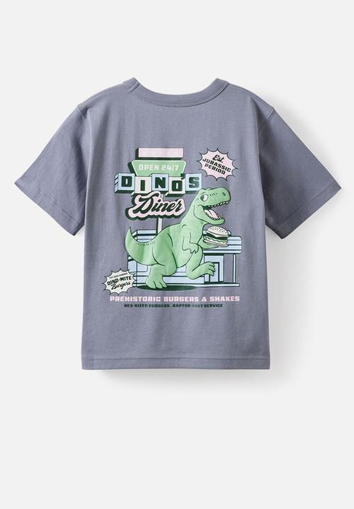 Cotton On - Jonny Short Sleeve Graphic Print  Tee - Steel/Dino Diner