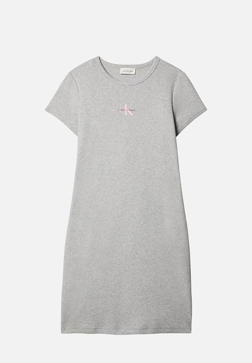 Calvin Klein - Short sleeve monologo baby rib mini dress - heroic grey heather