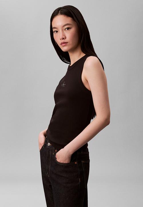 Calvin Klein - Sleeveless monogram rib tank - black