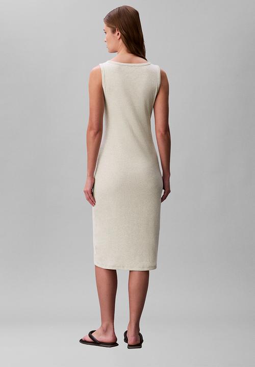 Calvin Klein - Sl baby rib woven label square nk dress - vanilla heather