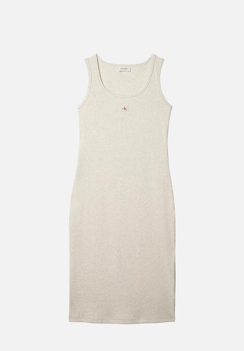 Calvin Klein - Sl baby rib woven label square nk dress - vanilla heather