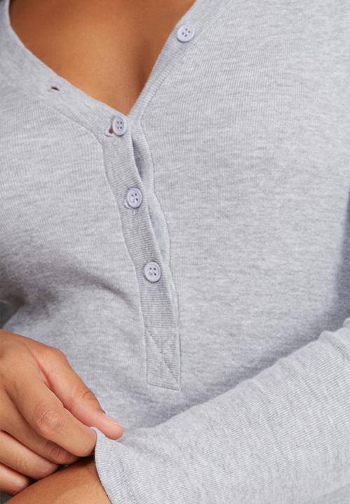 Missguided - Rib long sleeve button front bodysuit