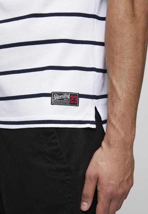 Superdry. - Crest Stripe Polo-Optic/Navy Stripe