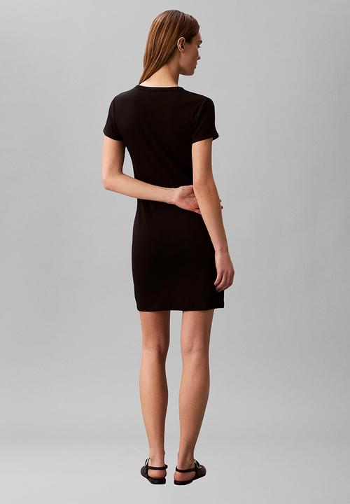 Calvin Klein - Short sleeve monologo baby rib mini dress - black