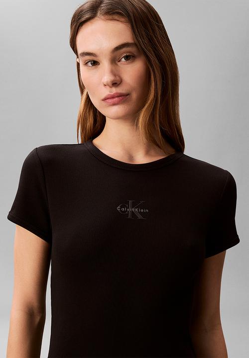 Calvin Klein - Short sleeve monologo baby rib mini dress - black