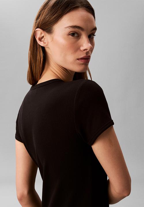 Calvin Klein - Short sleeve monologo baby rib mini dress - black
