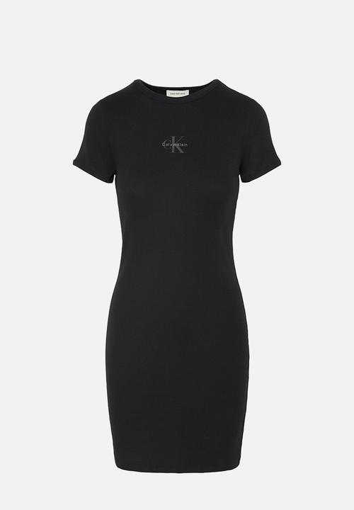 Calvin Klein - Short sleeve monologo baby rib mini dress - black
