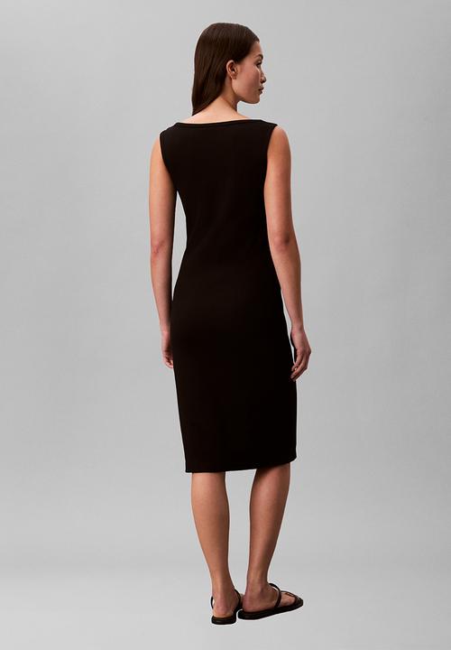 Calvin Klein - Sleeveless baby rib woven label square nk dress - black