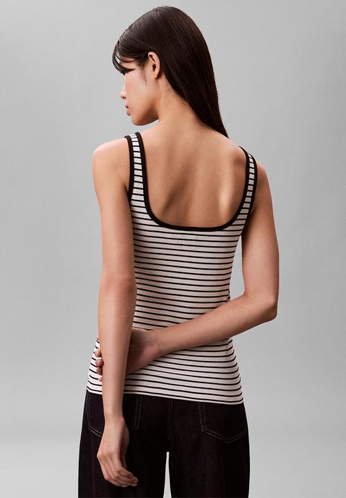Calvin Klein - Striped monologo scoop nk rib tank top - black stripe
