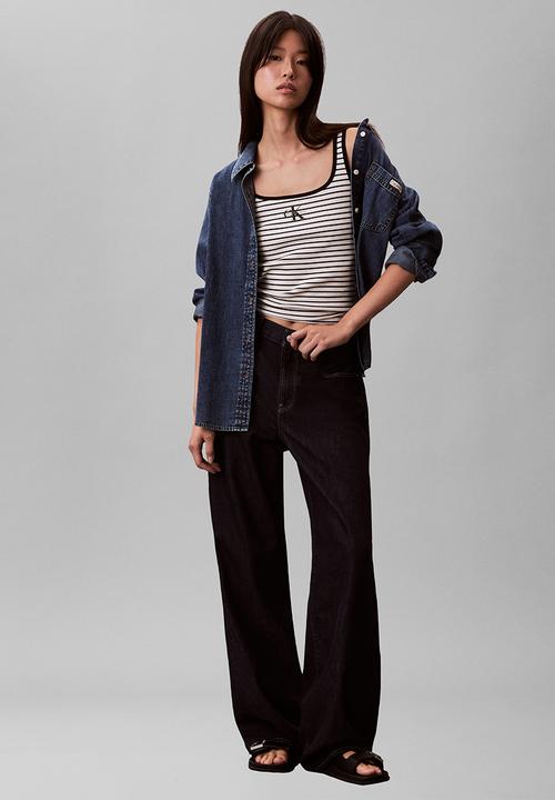 Calvin Klein - Striped monologo scoop nk rib tank top - black stripe