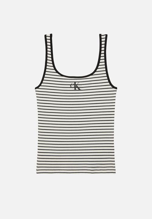 Calvin Klein - Striped monologo scoop nk rib tank top - black stripe