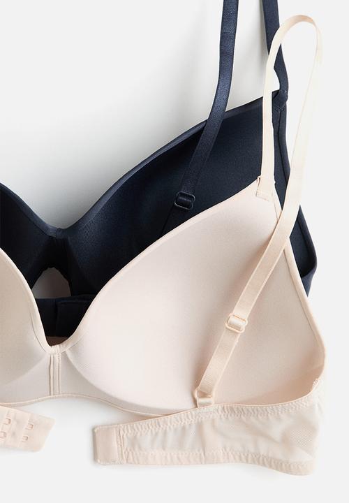 H&M - 2-Pack microfibre non-wired bras - navy blue/light beige