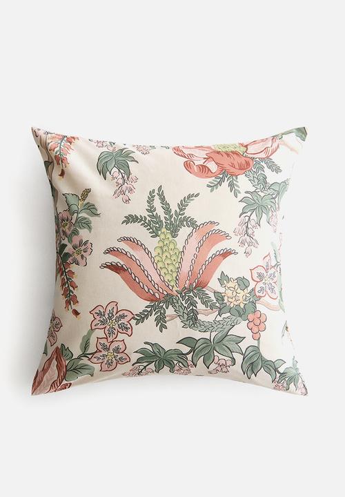 H&M - Patterned cushion cover - light beige/floral