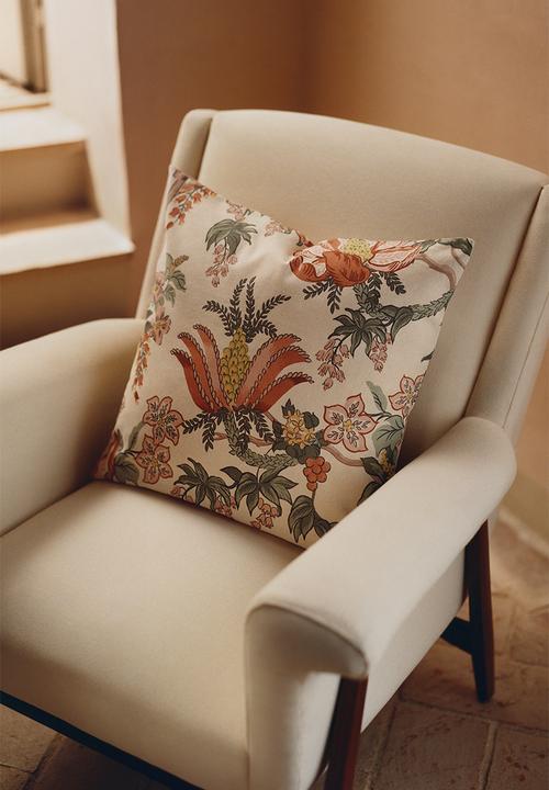 H&M - Patterned cushion cover - light beige/floral