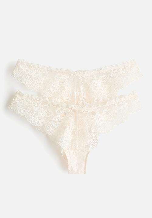 H&M - 2-Pack lace brazilian briefs - cream