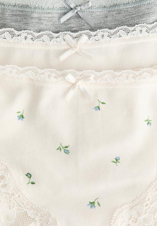 H&M - 3-pack cotton and lace hipster briefs - cream/grey marl