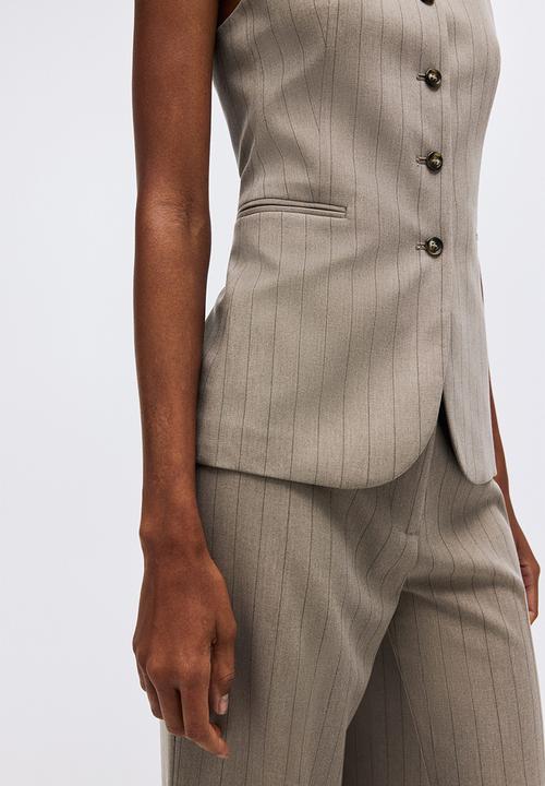 H&M - Long waistcoat - greige/pinstriped