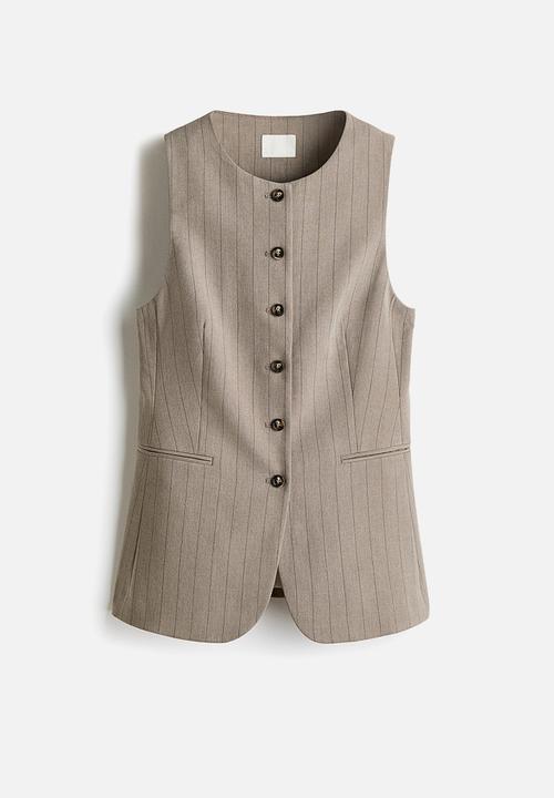 H&M - Long waistcoat - greige/pinstriped