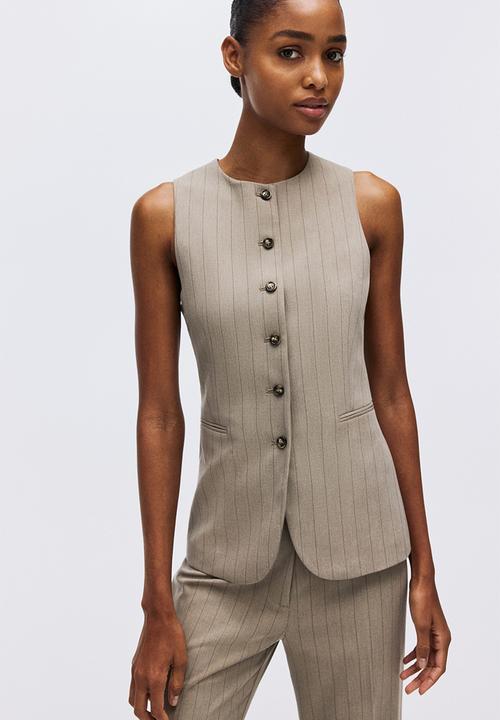 H&M - Long waistcoat - greige/pinstriped