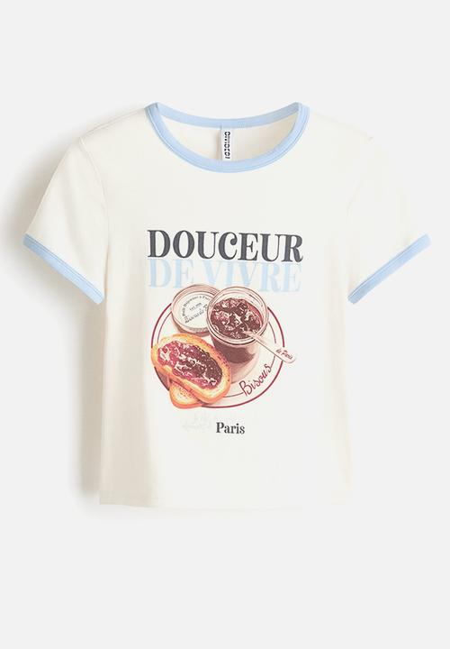 H&M - Fitted cotton t-shirt - light beige/douceur de vivre