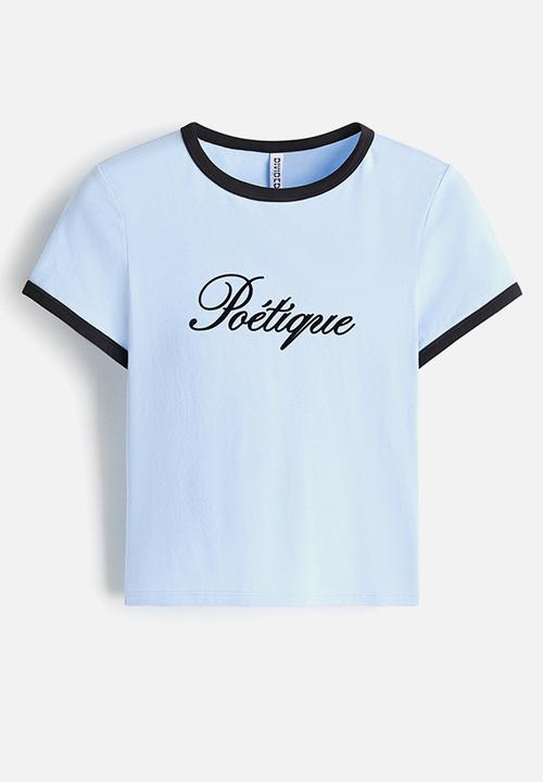 H&M - Fitted cotton t-shirt - light blue/po?tique